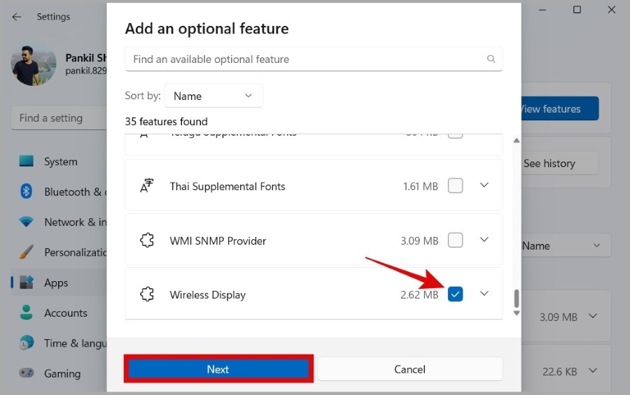 Descargar la función de pantalla inalámbrica en Windows 11