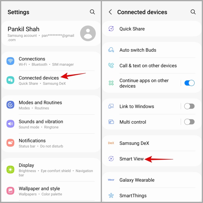 Vista inteligente sobre el teléfono Samsung Galaxy
