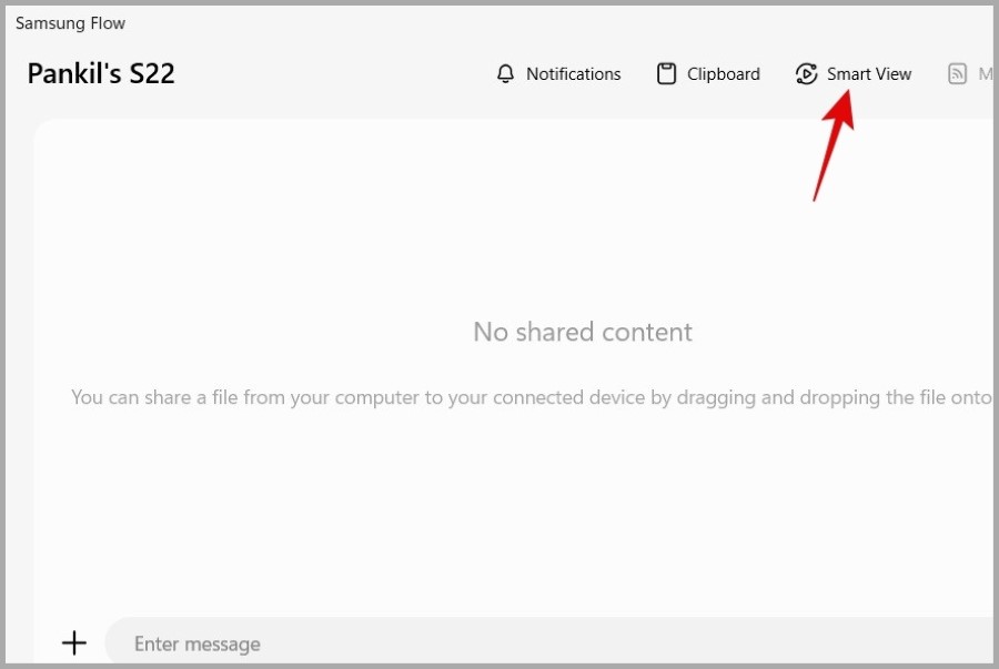 Vista inteligente en la aplicación Samsung Flow en Windows PC