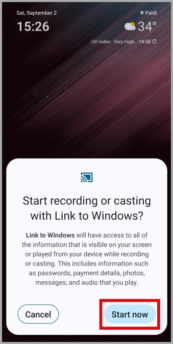 Pantalla de espejo con enlace a Windows en el teléfono Galaxy