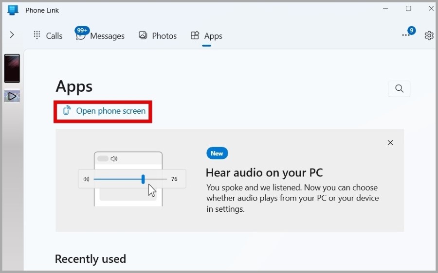 Mirror de la pantalla del teléfono Samsung a Windows PC usando el enlace del teléfono