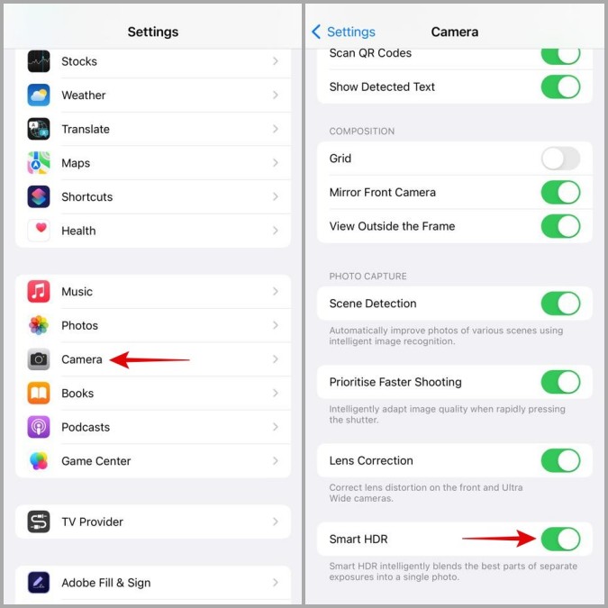 Deshabilitar Smart HDR en iPhone
