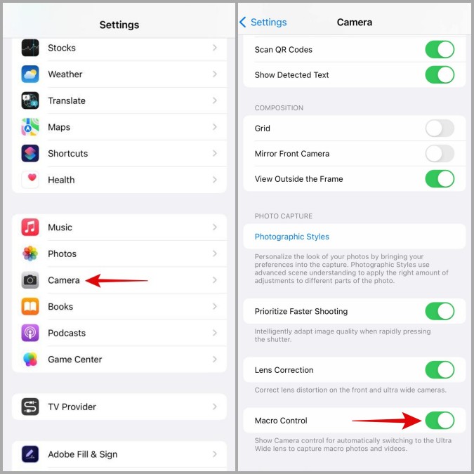 Desactivar el control macro en el iPhone