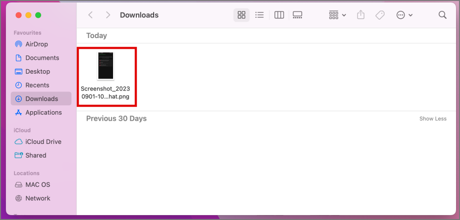 Archivo recibido a Mac de Android y guardado en la carpeta de descargas