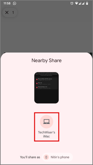 Compartir el archivo de Android a Mac a través de la participación cercana