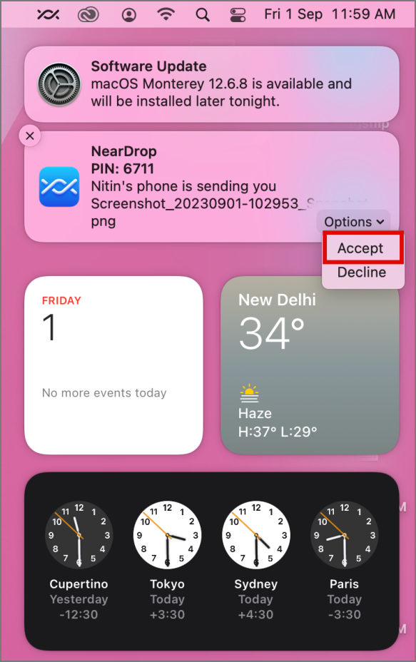 Aceptar el archivo en Mac enviado a través de Android