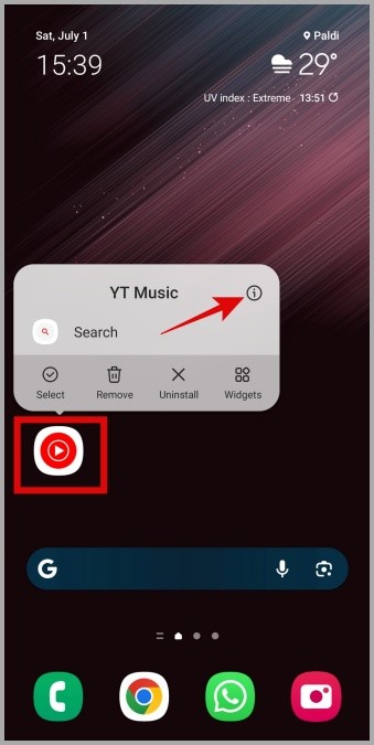 Abra la información de la aplicación de música de YouTube en Android