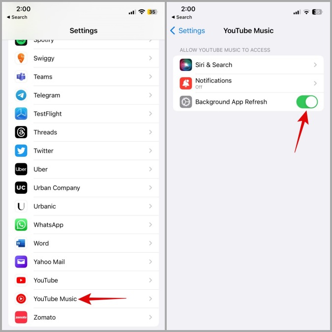 Permitir permisos de la aplicación de música de YouTube en iPhone