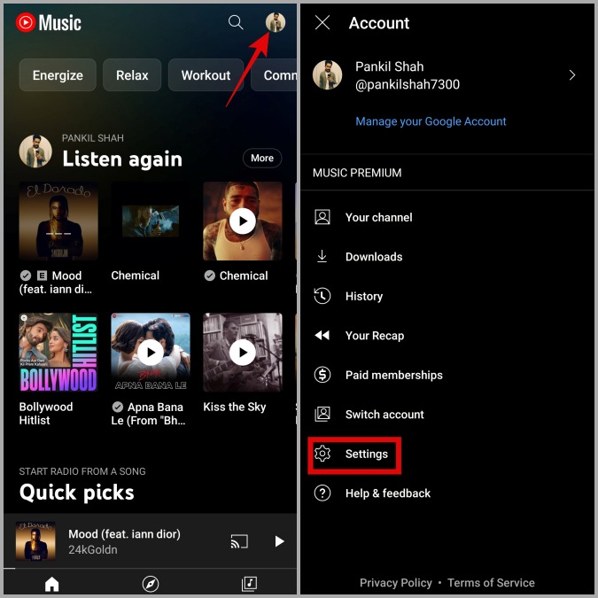 Configuración de la aplicación de música de YouTube en Android o iPhone