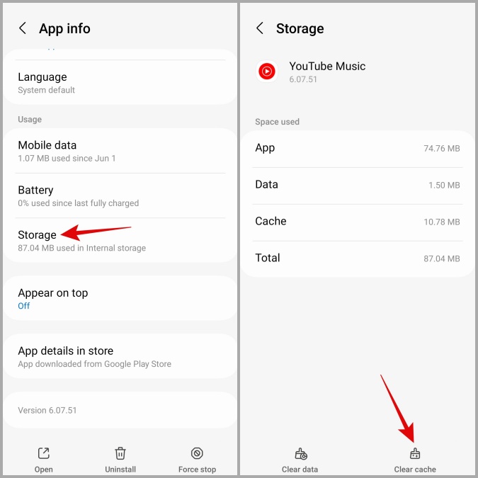 Clear YouTube Music App Cache en Android