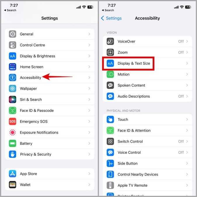 Pantalla y tamaño de texto en iPhone