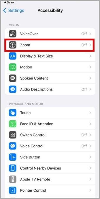 Configuración de accesibilidad en iPhone