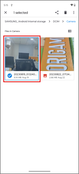 archivo para compartir desde el dispositivo remitente