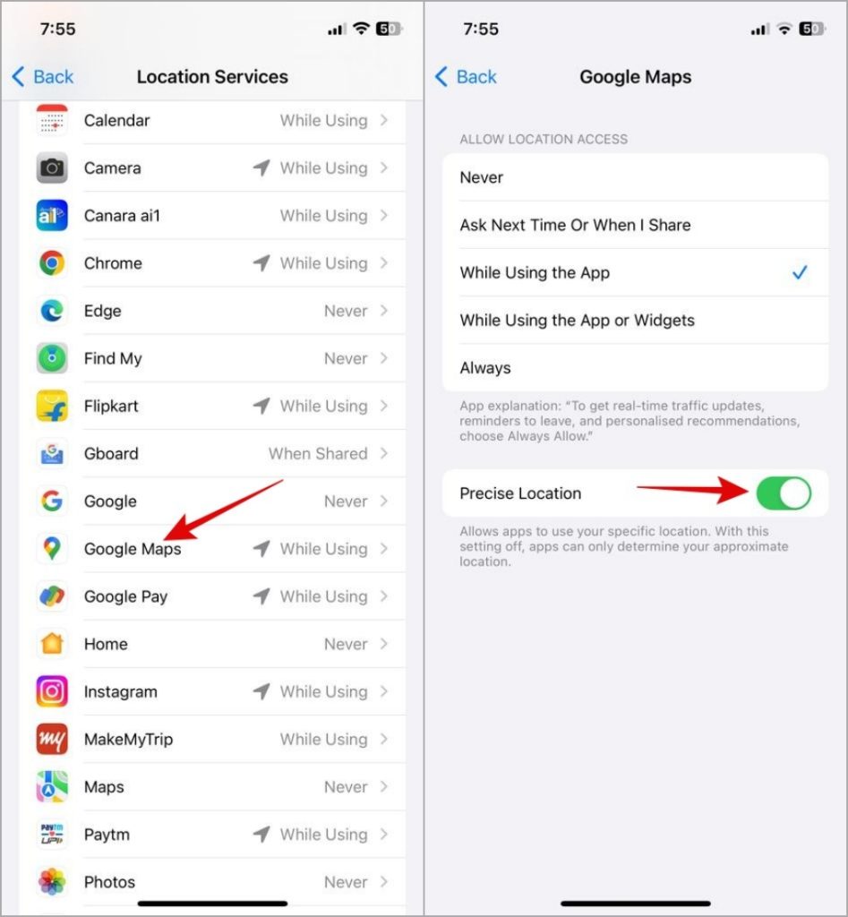 Habilitar una ubicación precisa para Google Maps en iPhone