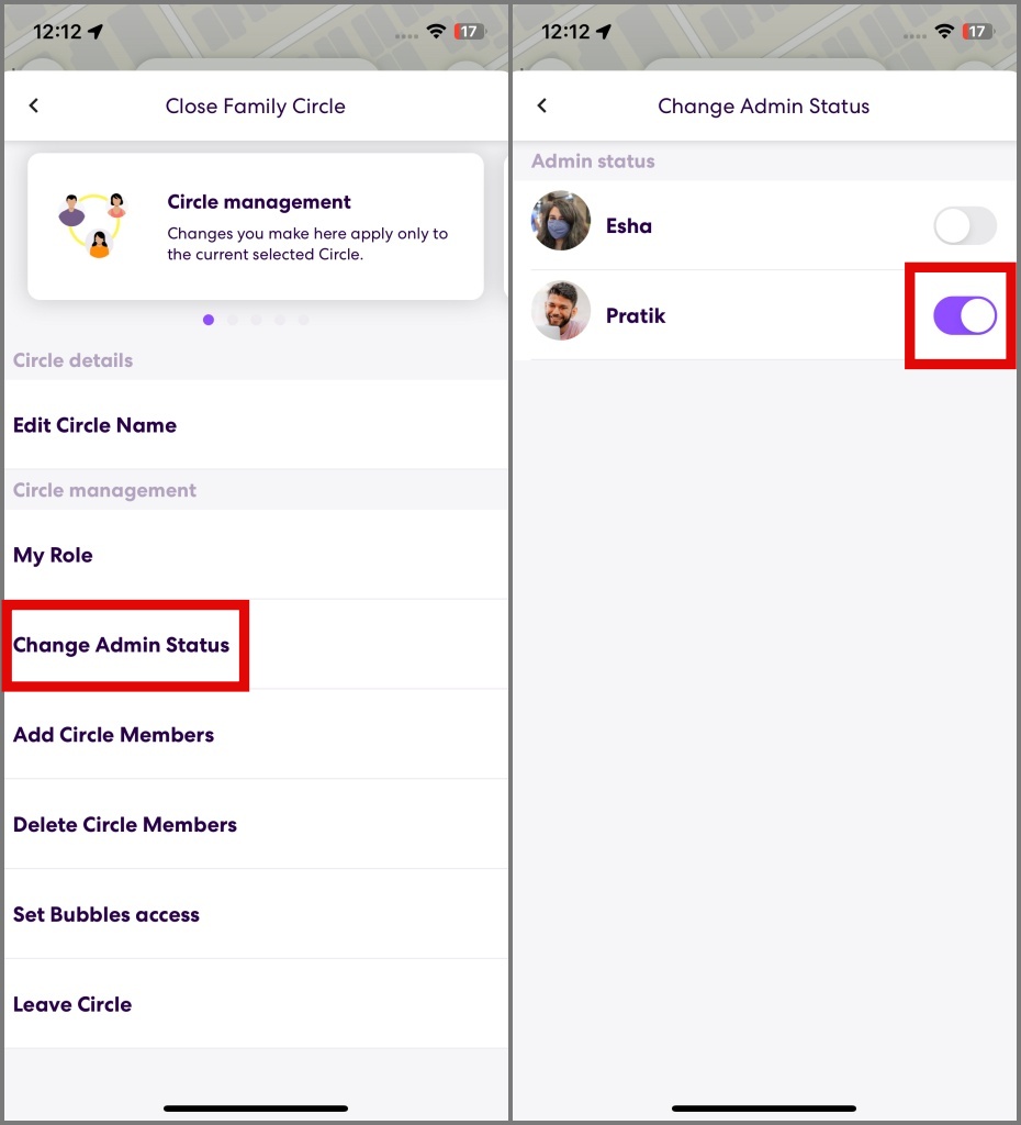 Cambiar el estado de administrador en Life360