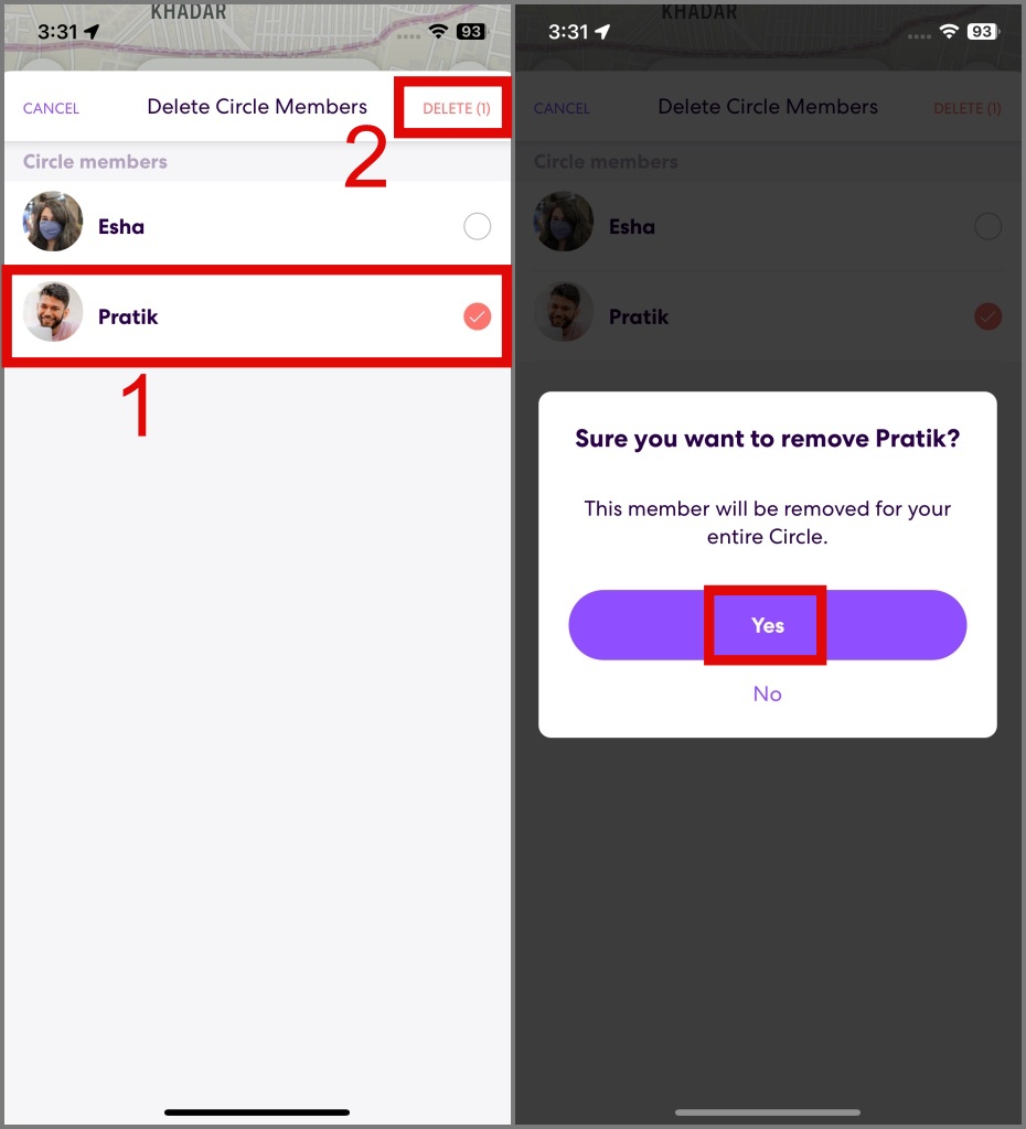 Eliminar a alguien de un círculo de Life360