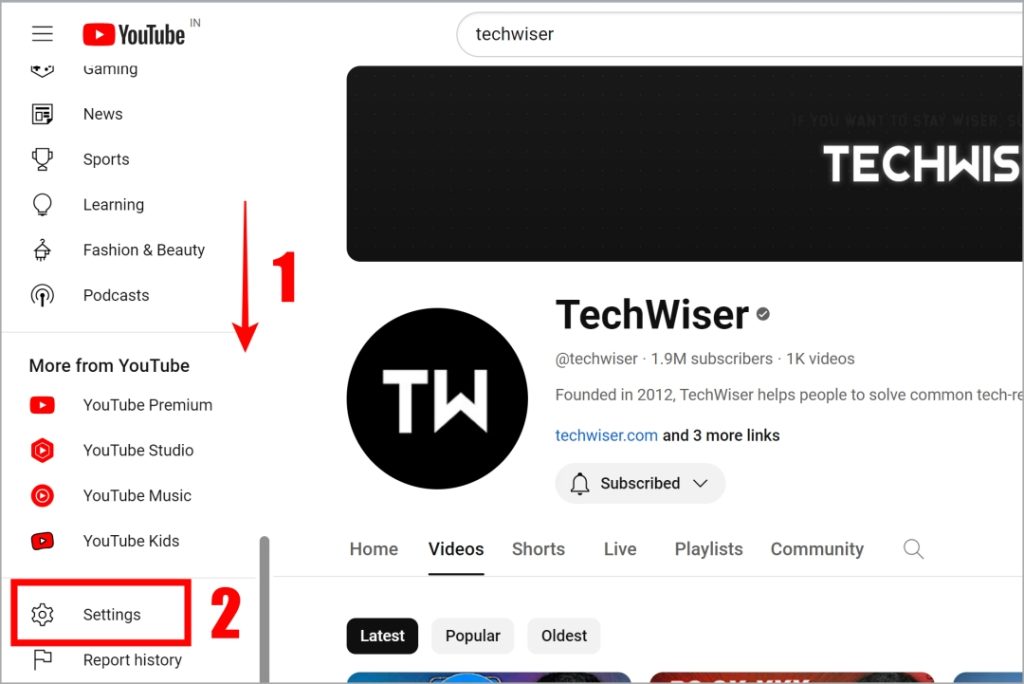Configuración en YouTube