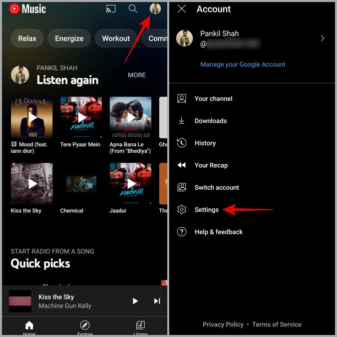 Configuración de la aplicación de música de YouTube en el teléfono