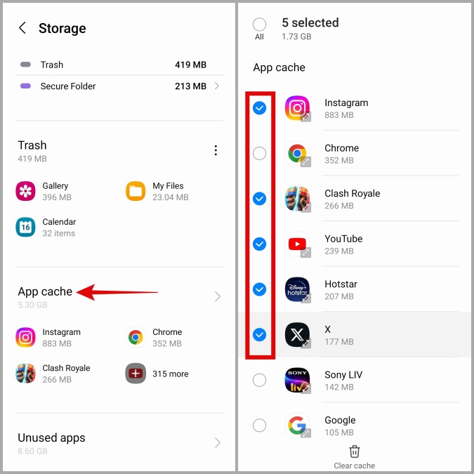 Ver caché total para todas las aplicaciones en el teléfono Samsung Galaxy
