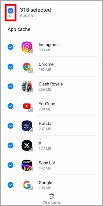 Borrar caché para todas las aplicaciones a la vez en el teléfono Samsung Galaxy