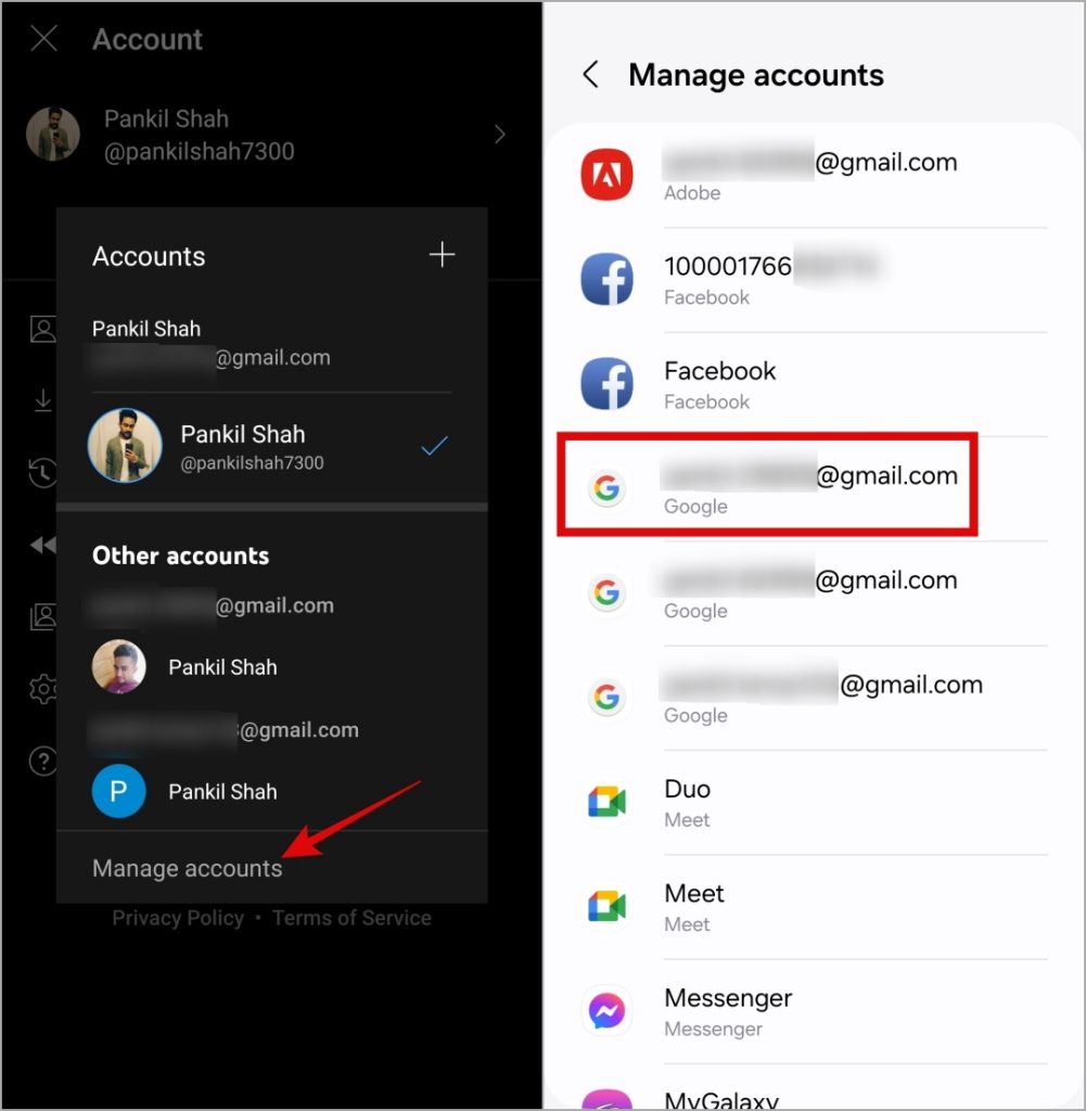 Cuentas en la aplicación de música de YouTube en Android