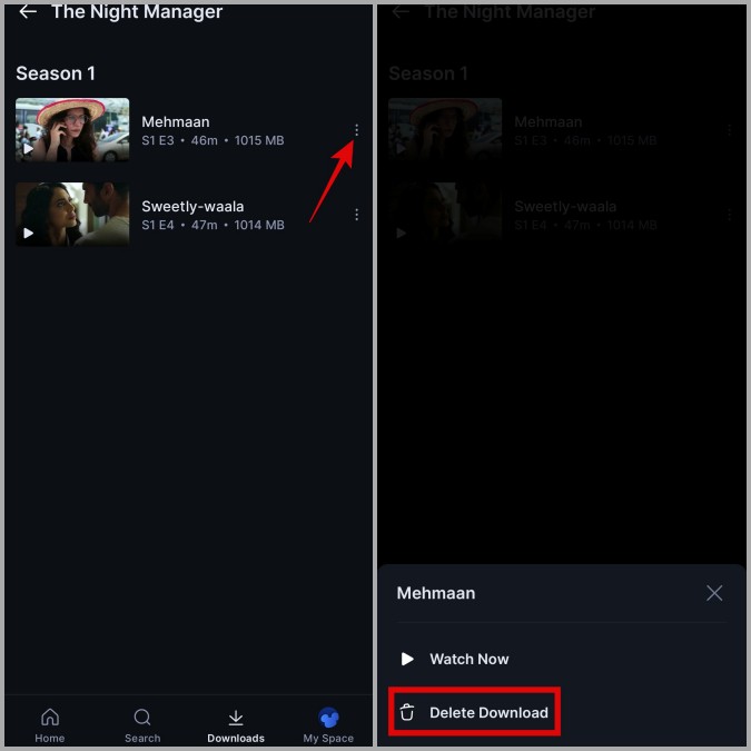 Eliminar descargas en la aplicación Hotstar en Android