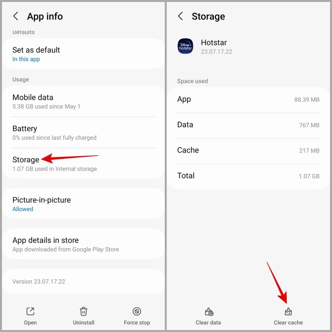 Borrar caché para una aplicación en el teléfono Samsung Galaxy