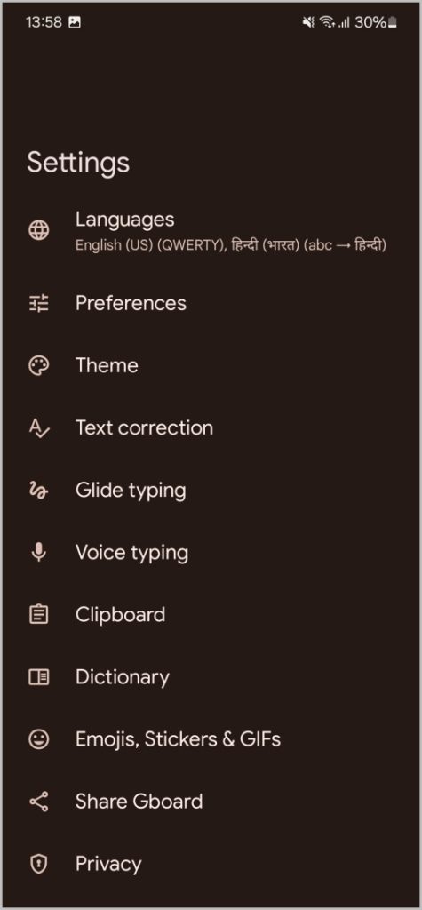 Abra la configuración de Gboard en Android