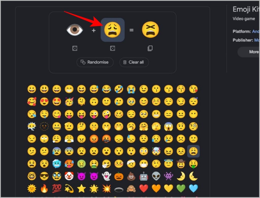 Seleccionando el segundo emoji en la cocina emoji