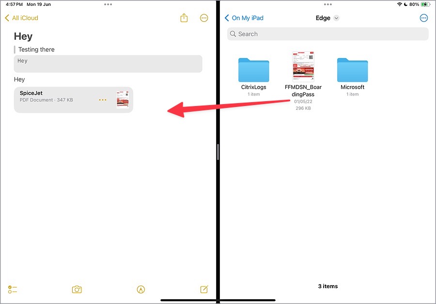 Arrastre y suelte PDF en notas de Apple