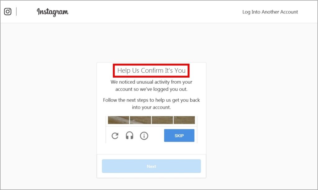 Captcha de Instagram