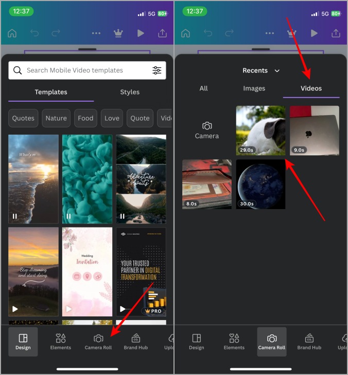 Elija Video para convertir a GIF desde la cámara Roll