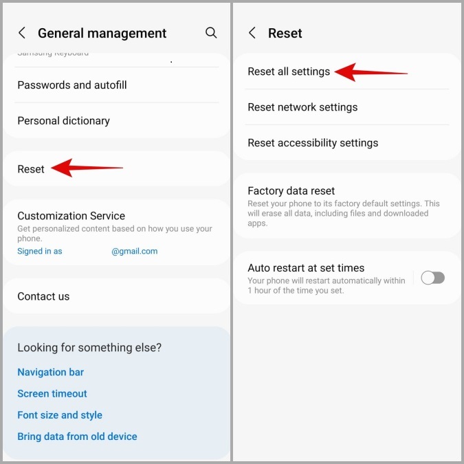 Configuración de reinicio en el teléfono Samsung