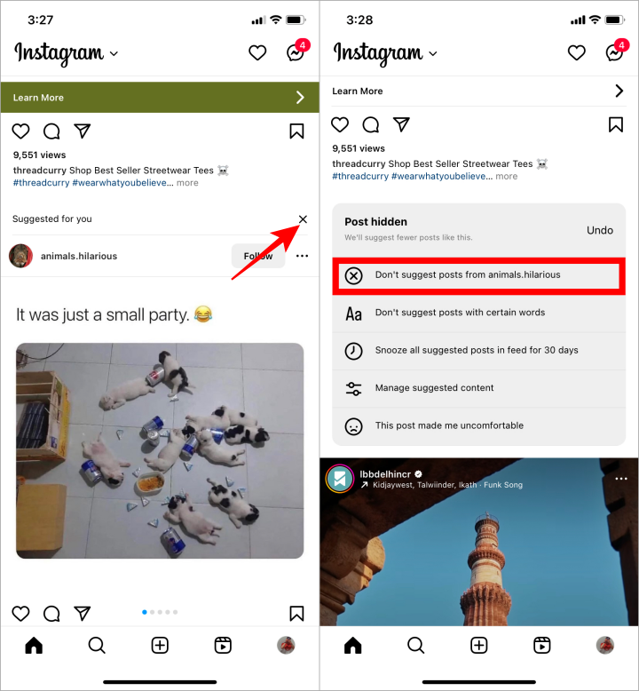 Desactivar la publicación sugerida de un ACOOUNT en Instagram