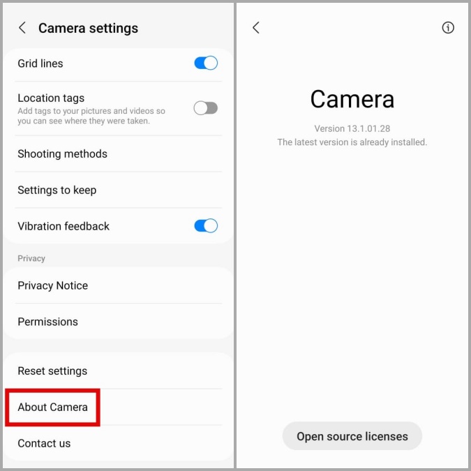 Actualizar la aplicación de cámara Samsung en Galaxy Telephy