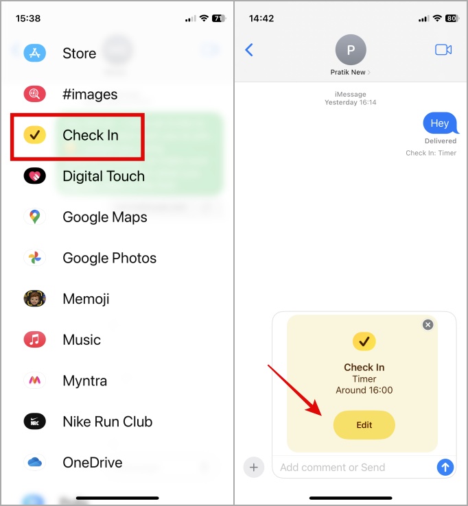 Agregar check in al mensaje en iPhone