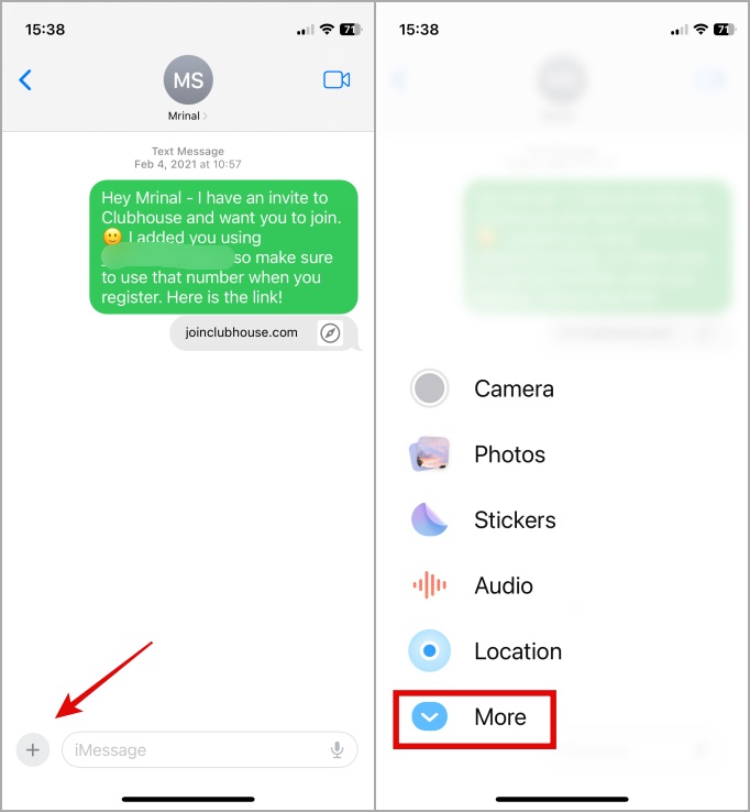 Opciones de intercambio avanzado en la aplicación Mensaje en iPhone