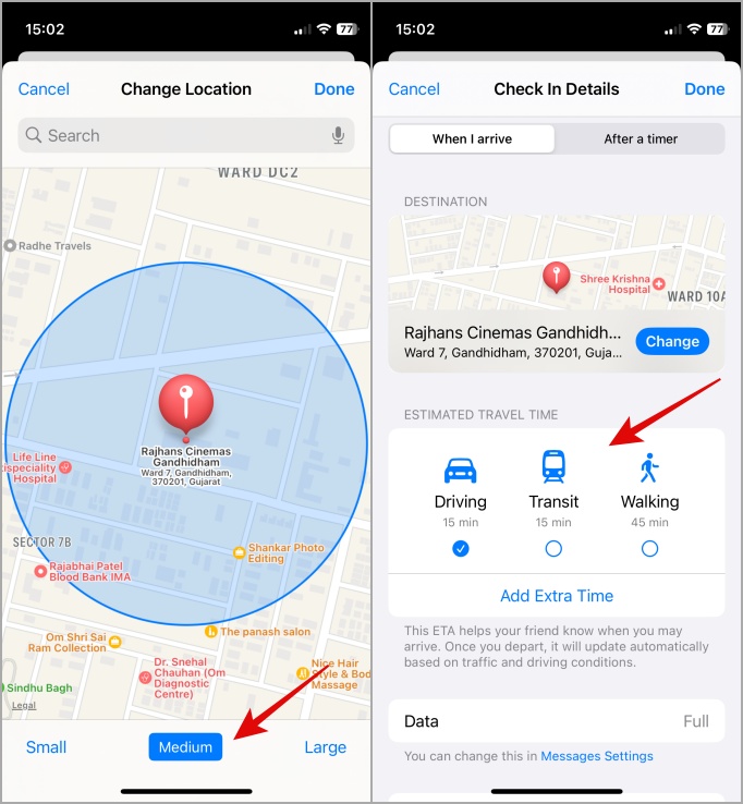 Establecer la ubicación basada en el mensaje en el mensaje de iPhone