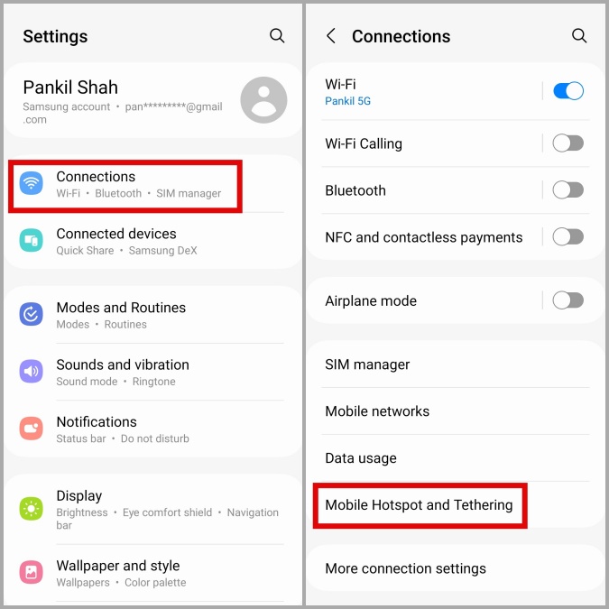 Punto de acceso móvil en el teléfono Samsung Galaxy