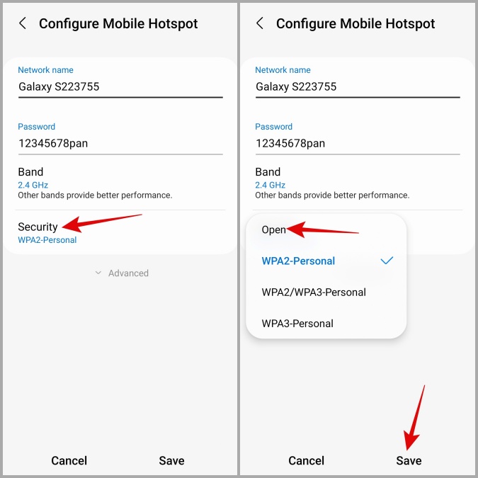 Eliminar la contraseña de hotspot en el teléfono Samsung Galaxy