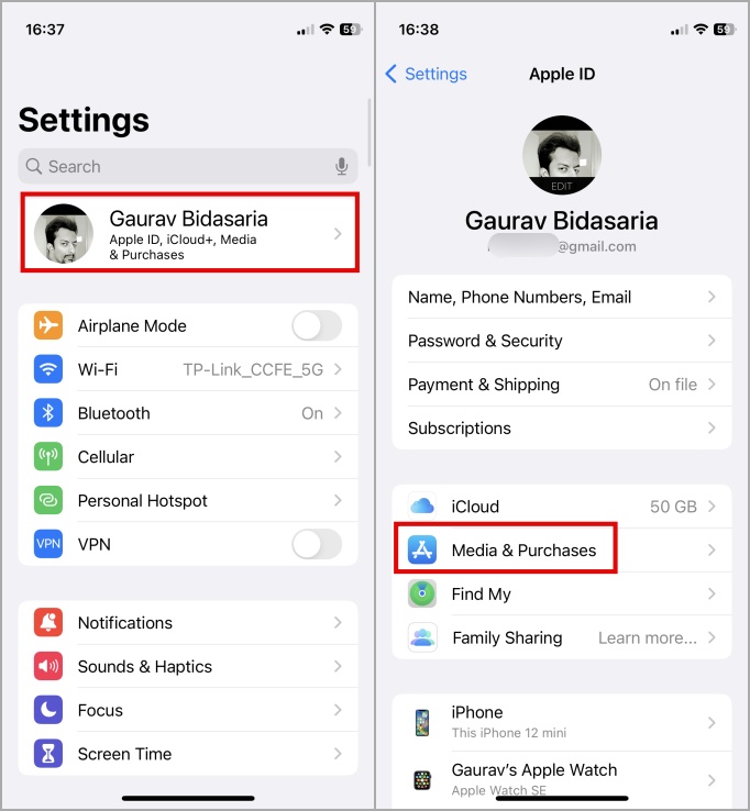Medios y compras en la configuración de iPhone y iPad