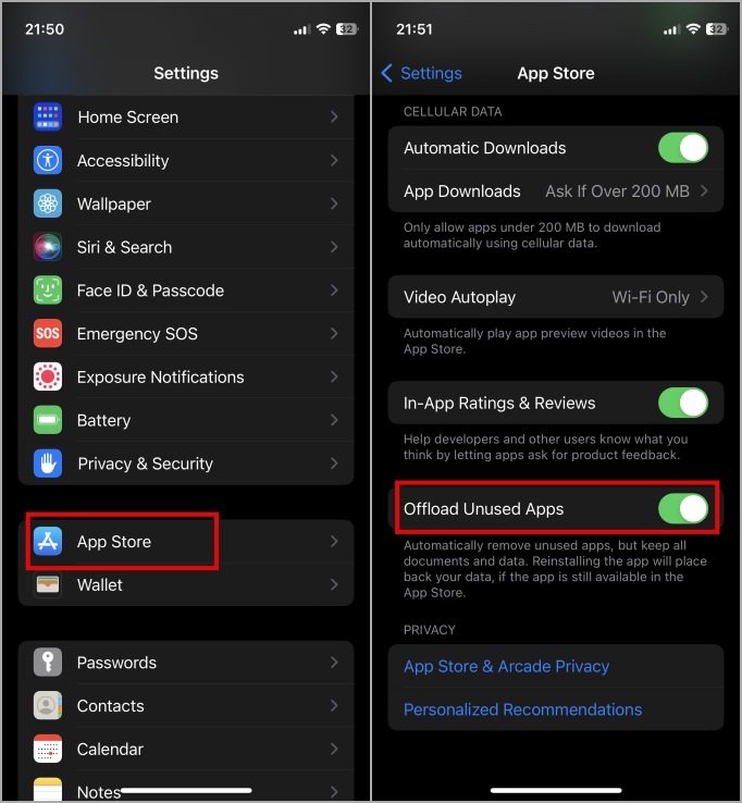 Desactivar la función de aplicaciones no utilizadas de descarga en iPhone y iPad