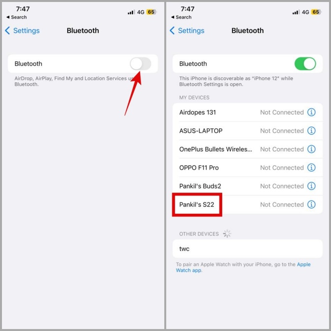 Seleccione el dispositivo Bluetooth en el iPhone