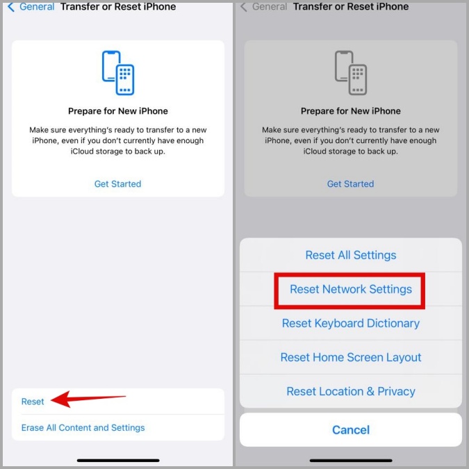 Restablecer la configuración de la red en iPhone