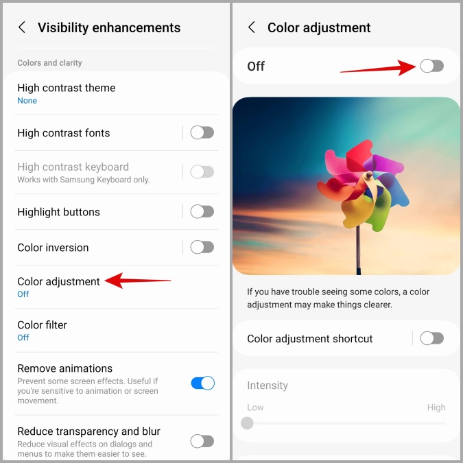 Desactivar el ajuste de color en Android