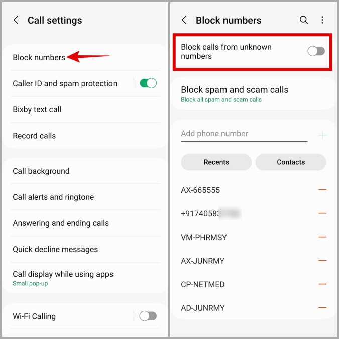 Bloquear números desconocidos en Android