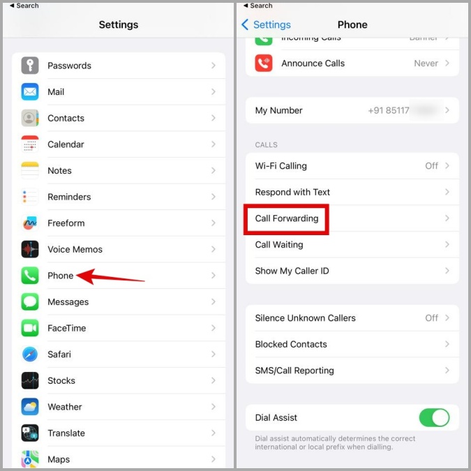 Reenvío de llamadas en iPhone