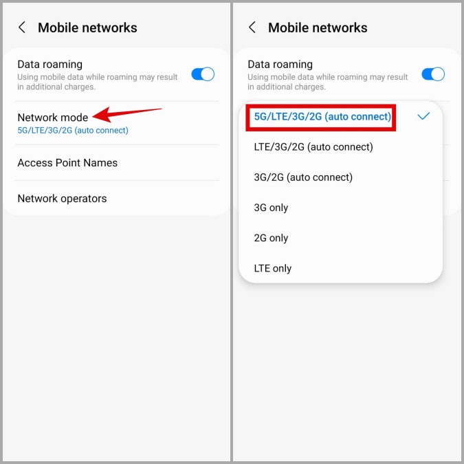 Cambiar el modo de red en el teléfono Samsung Galaxy