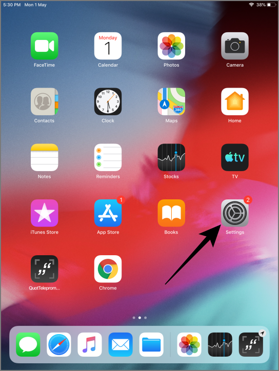 Aplicación de configuración del iPad