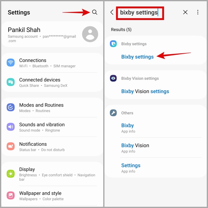 Abra la configuración de Bixby en el teléfono Samsung Galaxy